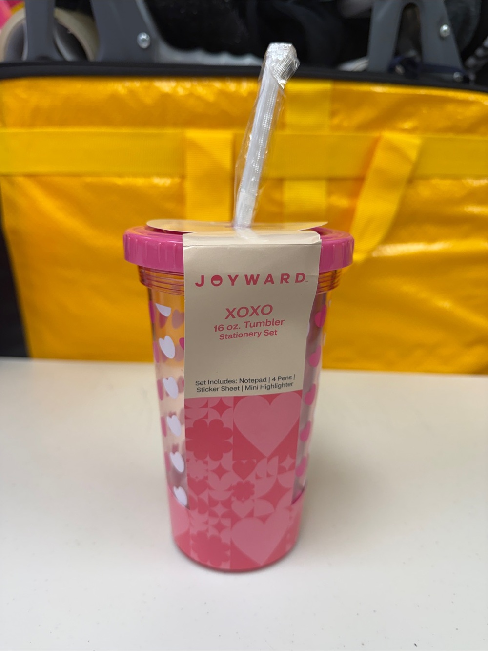 Joyward XOXO Pink Heart 16 oz Tumbler with Straw and stationary set all new